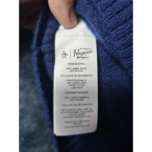 Penguin Blue LambsWool Crew Pullover Sweater - XL Mens Elbow Pads - Picture 6 of 9